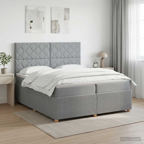 Boxspring krevet s madracem Svjetlosiva 200 x 200 cm Tkanina - Svjetlosiva 200 x 200 cm Dizajn s rombovima Cijena