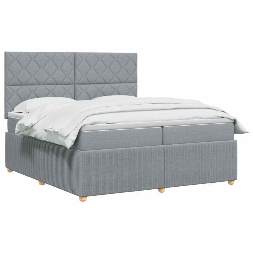 Boxspring krevet s madracem Svjetlosiva 200 x 200 cm Tkanina - Svjetlosiva 200 x 200 cm Dizajn s rombovima Cijena