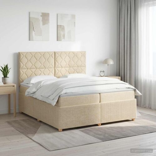 Boxspring krevet s madracem Krem 200 x 200 cm Tkanina - Krem 200 x 200 cm Dizajn s rombovima Cijena
