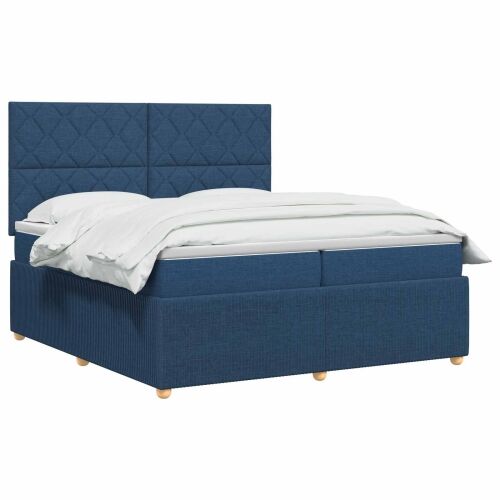Boxspring krevet s madracem Plava 200 x 200 cm Tkanina - Plava 200 x 200 cm Dizajn s rombovima Cijena