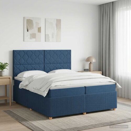 Boxspring krevet s madracem Plava 200 x 200 cm Tkanina - Plava 200 x 200 cm Dizajn s rombovima Cijena