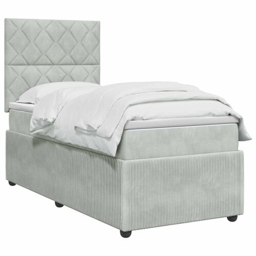 Boxspring krevet s madracem Svjetlosiva 80 x 200 cm Baršun - Svjetlosiva 80 x 200 cm Dizajn s rombovima Cijena