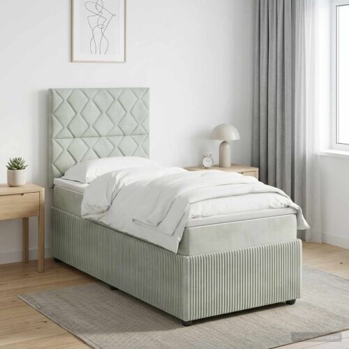 Boxspring krevet s madracem Svjetlosiva 80 x 200 cm Baršun - Svjetlosiva 80 x 200 cm Dizajn s rombovima Cijena
