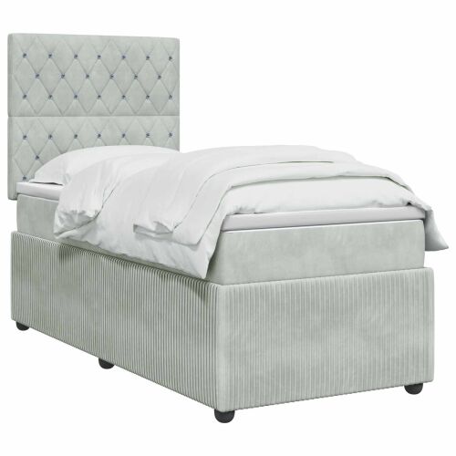 Boxspring krevet s madracem Svjetlosiva 90 x 190 cm Baršun - Svjetlosiva 90 x 190 cm Kristal s dugmadima Cijena