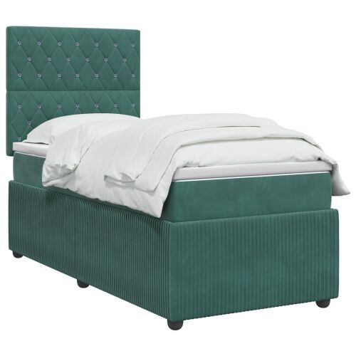 Boxspring krevet s madracem Tamnozelena 90 x 190 cm Baršun - Tamnozelena 90 x 190 cm Kristal s dugmadima Cijena