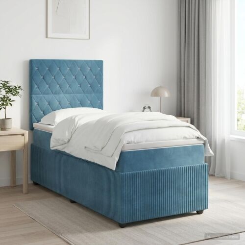 Boxspring krevet s madracem Plava 90 x 190 cm Baršun - Plava 90 x 190 cm Kristal s dugmadima Cijena