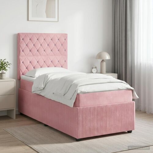 Boxspring krevet s madracem Ružičasta 90 x 190 cm Baršun - Ružičasta 90 x 190 cm Kristal s dugmadima Cijena