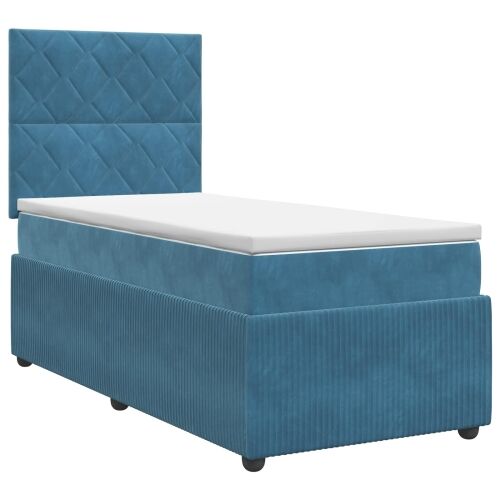 Boxspring krevet s madracem Plava 90 x 190 cm Baršun - Plava 90 x 190 cm Dizajn s rombovima Cijena