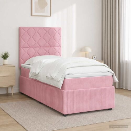 Boxspring krevet s madracem Ružičasta 90 x 190 cm Baršun - Ružičasta 90 x 190 cm Dizajn s rombovima Cijena