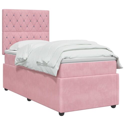 Boxspring krevet s madracem Ružičasta 90 x 200 cm Baršun - Ružičasta 90 x 200 cm Kristal s dugmadima Cijena