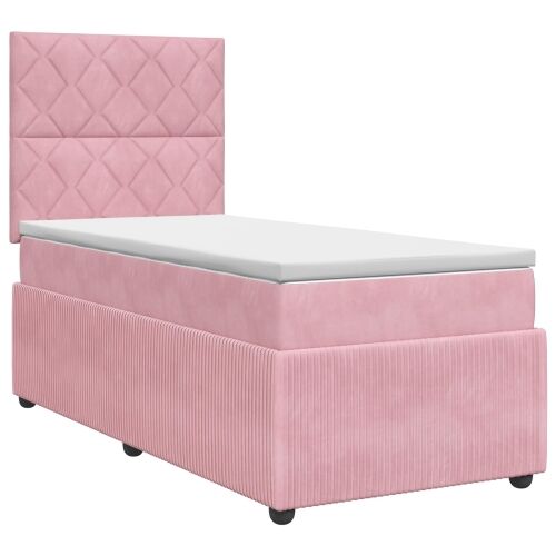 Boxspring krevet s madracem Ružičasta 90 x 200 cm Baršun - Ružičasta 90 x 200 cm Dizajn s rombovima Cijena
