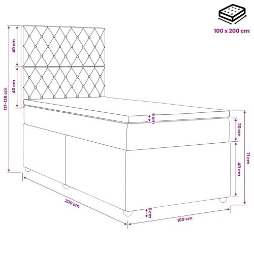 Boxspring krevet s madracem Plava 100 x 200 cm Baršun - Plava 100 x 200 cm Kristal s dugmadima Cijena