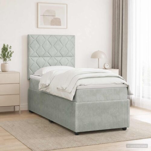 Boxspring krevet s madracem Svjetlosiva 100 x 200 cm Baršun - Svjetlosiva 100 x 200 cm Dizajn s rombovima Cijena