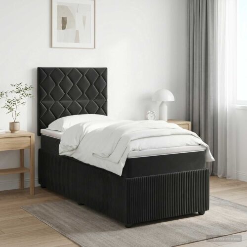 Boxspring krevet s madracem Crna 100 x 200 cm Baršun - Crna 100 x 200 cm Dizajn s rombovima Cijena