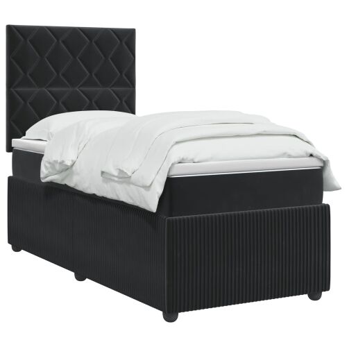 Boxspring krevet s madracem Crna 100 x 200 cm Baršun - Crna 100 x 200 cm Dizajn s rombovima Cijena