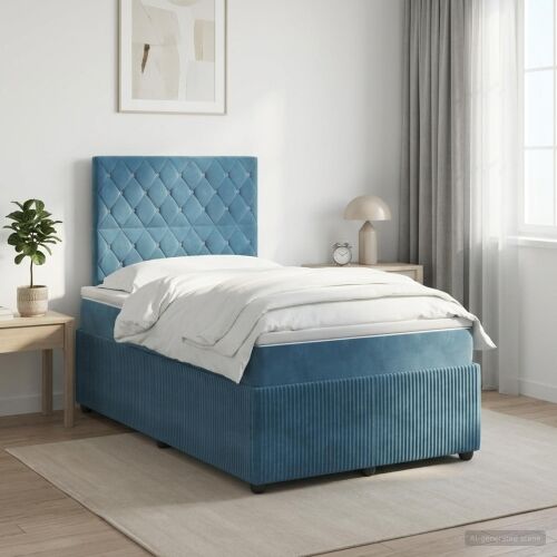 Boxspring krevet s madracem Plava 120 x 190 cm Baršun - Plava 120 x 190 cm Kristal s dugmadima Cijena