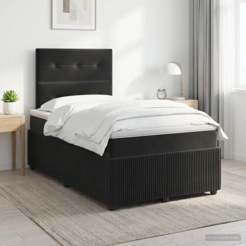 Boxspring krevet s madracem Crna 120 x 190 cm Baršun - Crna 120 x 190 cm Prošiveno gumbima Cijena