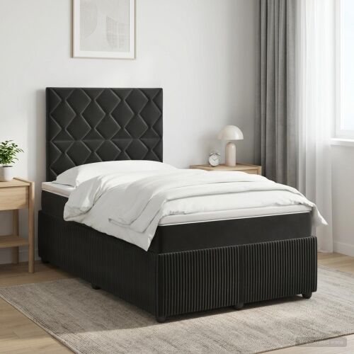 Boxspring krevet s madracem Crna 120 x 190 cm Baršun - Crna 120 x 190 cm Dizajn s rombovima Cijena