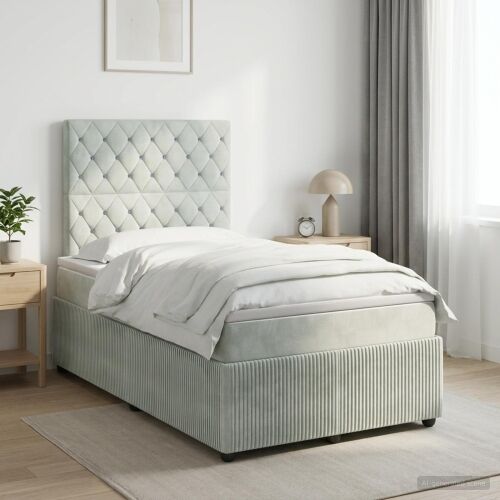 Boxspring krevet s madracem Svjetlosiva 120 x 200 cm Baršun - Svjetlosiva 120 x 200 cm Kristal s dugmadima Cijena