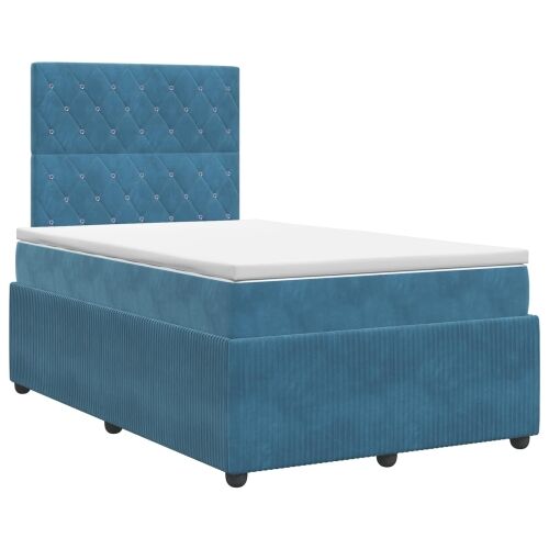 Boxspring krevet s madracem Plava 120 x 200 cm Baršun - Plava 120 x 200 cm Kristal s dugmadima Cijena