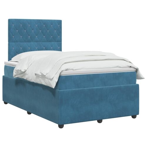 Boxspring krevet s madracem Plava 120 x 200 cm Baršun - Plava 120 x 200 cm Kristal s dugmadima Cijena