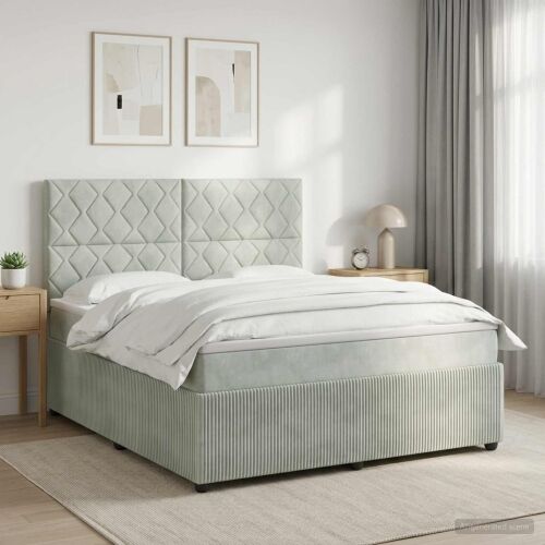 Boxspring krevet s madracem Svjetlosiva 140 x 190 cm Baršun - Svjetlosiva 140 x 190 cm Dizajn s rombovima Cijena