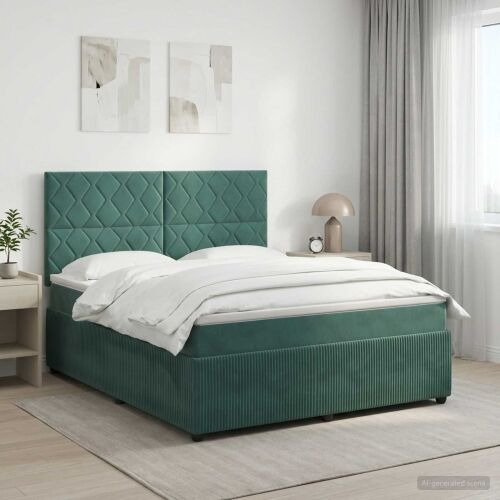 Boxspring krevet s madracem Tamnozelena 140 x 190 cm Baršun - Tamnozelena 140 x 190 cm Dizajn s rombovima Cijena