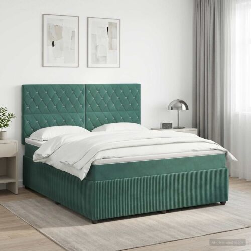 Boxspring krevet s madracem Tamnozelena 140 x 200 cm Baršun - Tamnozelena 140 x 200 cm Kristal s dugmadima Cijena
