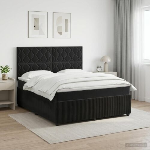 Boxspring krevet s madracem Crna 140 x 200 cm Baršun - Crna 140 x 200 cm Dizajn s rombovima Cijena