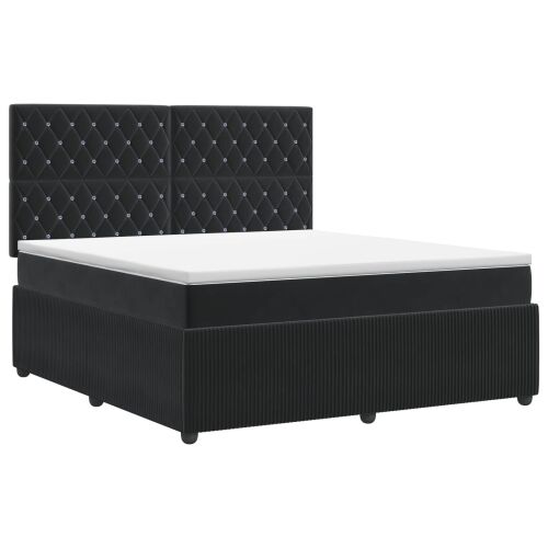Boxspring krevet s madracem Crna 160 x 200 cm Baršun - Crna 160 x 200 cm Kristal s dugmadima Cijena