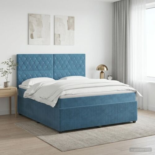 Boxspring krevet s madracem Plava 160 x 200 cm Baršun - Plava 160 x 200 cm Kristal s dugmadima Cijena