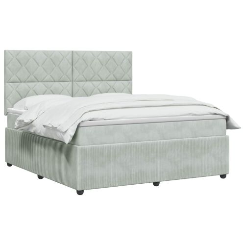 Boxspring krevet s madracem Svjetlosiva 160 x 200 cm Baršun - Svjetlosiva 160 x 200 cm Dizajn s rombovima Cijena