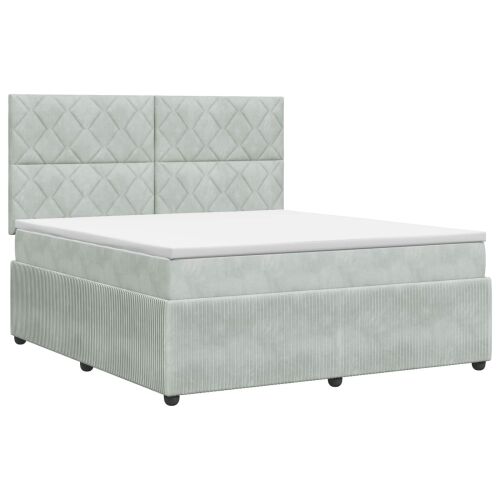 Boxspring krevet s madracem Svjetlosiva 160 x 200 cm Baršun - Svjetlosiva 160 x 200 cm Dizajn s rombovima Cijena