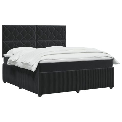 Boxspring krevet s madracem Crna 160 x 200 cm Baršun - Crna 160 x 200 cm Dizajn s rombovima Cijena