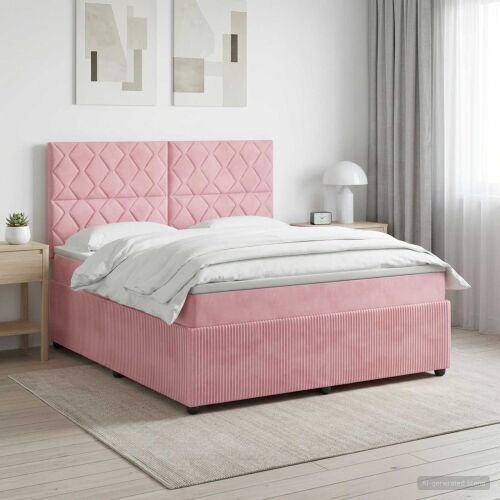 Boxspring krevet s madracem Ružičasta 160 x 200 cm Baršun - Ružičasta 160 x 200 cm Dizajn s rombovima Cijena
