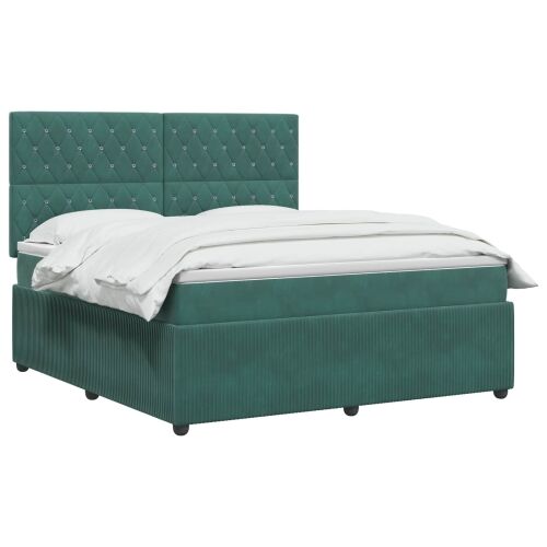 Boxspring krevet s madracem Tamnozelena 180 x 200 cm Baršun - Tamnozelena 180 x 200 cm Kristal s dugmadima Cijena