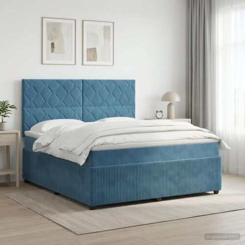 Boxspring krevet s madracem Plava 180 x 200 cm Baršun - Plava 180 x 200 cm Dizajn s rombovima Cijena