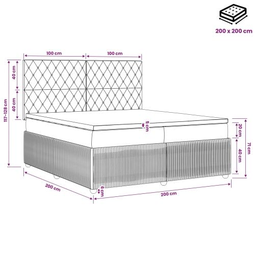 Boxspring krevet s madracem Svjetlosiva 200 x 200 cm Baršun - Svjetlosiva 200 x 200 cm Kristal s dugmadima Cijena