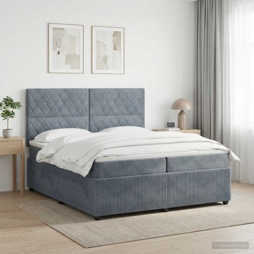 Boxspring krevet s madracem Tamnosiva 200 x 200 cm Baršun - Tamnosiva 200 x 200 cm Kristal s dugmadima Cijena