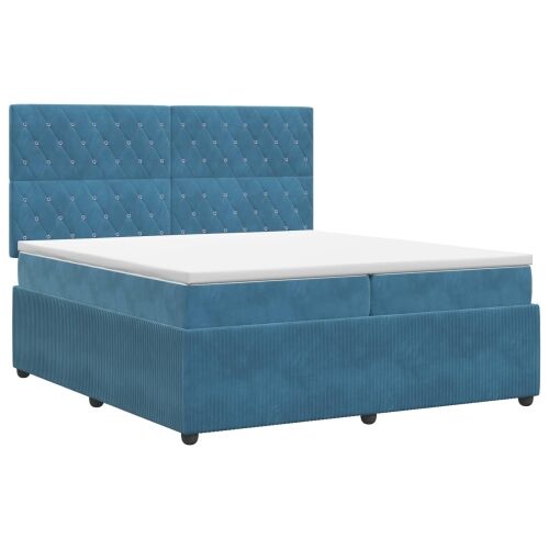 Boxspring krevet s madracem Plava 200 x 200 cm Baršun - Plava 200 x 200 cm Kristal s dugmadima Cijena