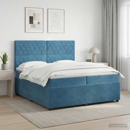 Boxspring krevet s madracem Plava 200 x 200 cm Baršun - Plava 200 x 200 cm Kristal s dugmadima Cijena