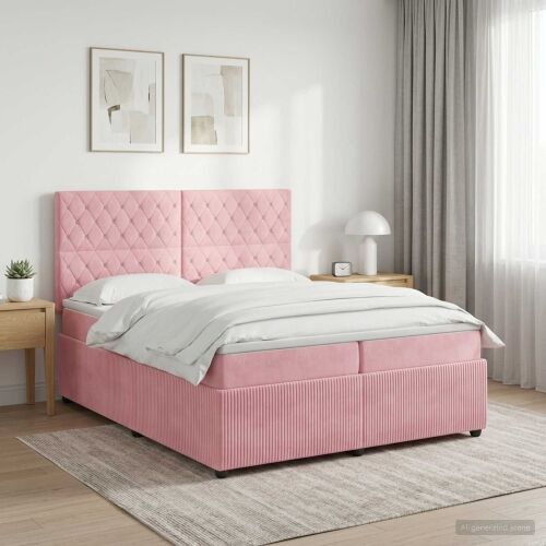 Boxspring krevet s madracem Ružičasta 200 x 200 cm Baršun - Ružičasta 200 x 200 cm Kristal s dugmadima Cijena