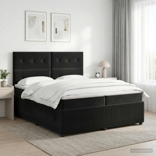 Boxspring krevet s madracem Crna 200 x 200 cm Baršun - Crna 200 x 200 cm Prošiveno gumbima Cijena