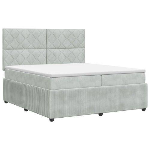Boxspring krevet s madracem Svjetlosiva 200 x 200 cm Baršun - Svjetlosiva 200 x 200 cm Dizajn s rombovima Cijena