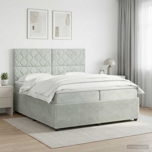 Boxspring krevet s madracem Svjetlosiva 200 x 200 cm Baršun - Svjetlosiva 200 x 200 cm Dizajn s rombovima Cijena
