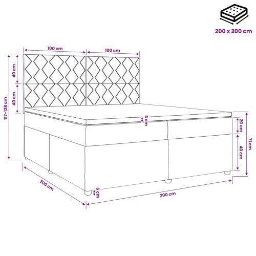 Boxspring krevet s madracem Crna 200 x 200 cm Baršun - Crna 200 x 200 cm Dizajn s rombovima Cijena