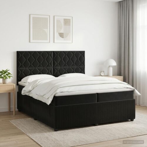Boxspring krevet s madracem Crna 200 x 200 cm Baršun - Crna 200 x 200 cm Dizajn s rombovima Cijena