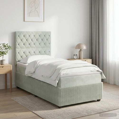 Boxspring krevet s madracem Svjetlosiva Jjedan Baršun - Svjetlosiva jedna veličina Kristal s dugmadima Cijena
