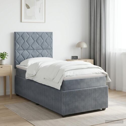 Boxspring krevet s madracem Tamnosiva Jjedan Baršun - Tamnosiva jedna veličina Dizajn s rombovima Cijena
