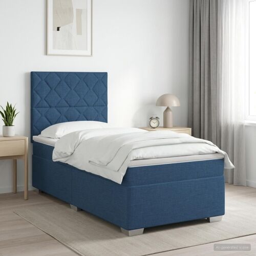 Boxspring krevet s madracem Plava 90 x 200 cm Tkanina - Plava 90 x 200 cm Dizajn s rombovima Cijena